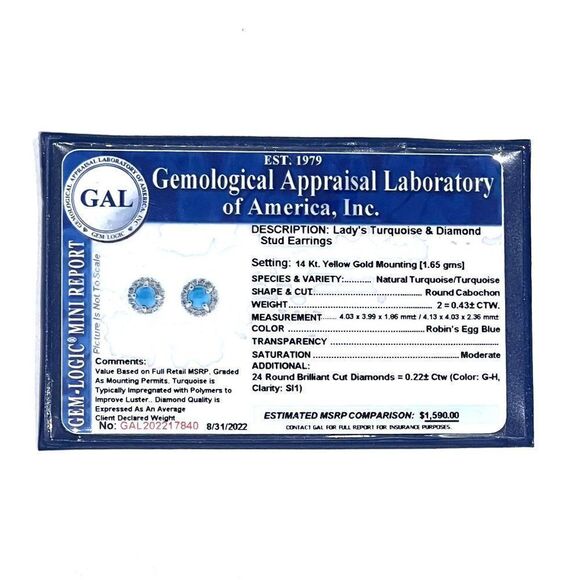 Natural Turquoise Diamond Earrings 14k Gold 0.65 TCW Certified $1,590 217840 - Picture 11 of 11